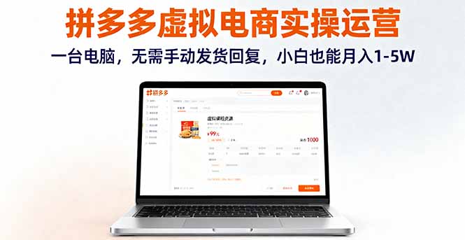 拼多多虚拟电商实操运营，一台电脑，无需手动发货回复，小白也能月入1-5W-小鹏项目网