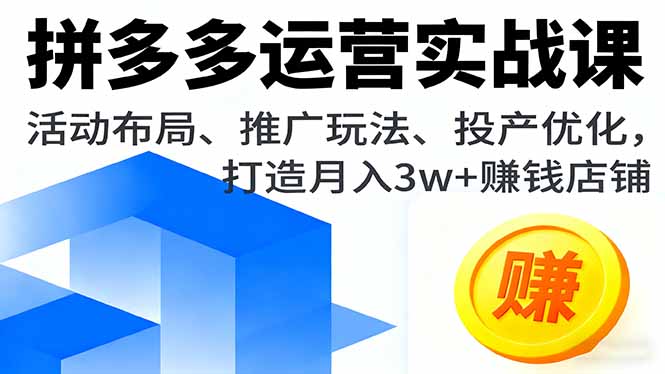拼多多运营实战课，活动布局、推广玩法、投产优化，打造月入3w+赚钱店铺-小鹏项目网
