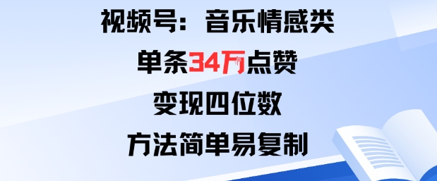 视频号分成计划新玩法：音乐情感类单条34W点赞，变现四位数，方法简单易复制-小鹏项目网