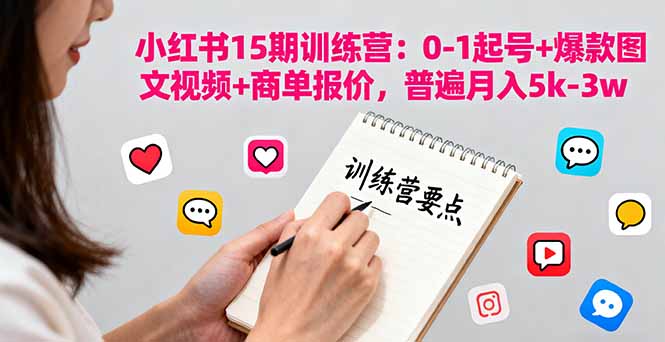 小红书15期训练营：0-1起号+爆款图文视频+商单报价，普遍月入5k-3w-小鹏项目网