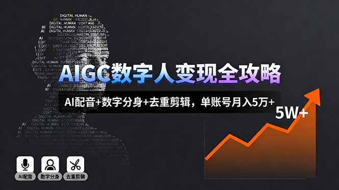 AIGC数字人变现全攻略，AI配音+数字分身+去重剪辑，单账号月入5万+-小鹏项目网