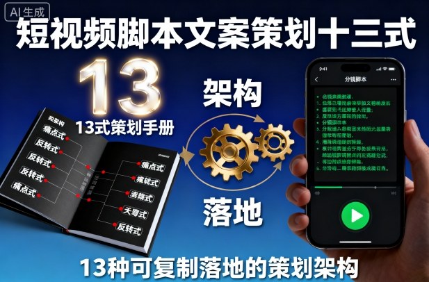 短视频脚本文案策划十三式，13种可复制落地的策划架构-小鹏项目网