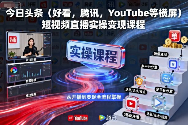今日头条(好看，腾讯，YouTube等横屏)短视频直播实操变现课程-小鹏项目网