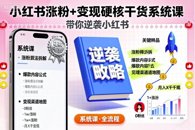 小红书涨粉+变现硬核干货系统课，带你逆袭小红书-小鹏项目网
