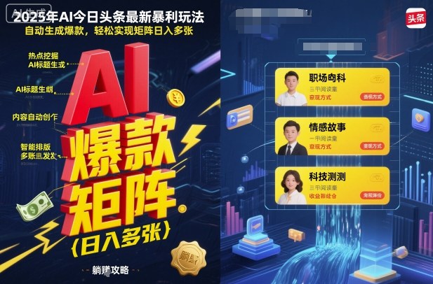 2025年AI今日头条最新暴利玩法，自动生成爆款，轻松实现矩阵日入多张-小鹏项目网