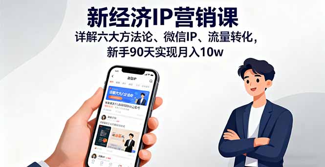 新经济IP营销课：详解六大方法论、微信IP、流量转化，新手90天实现月入10w-小鹏项目网