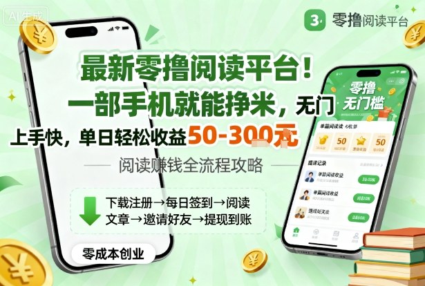 最新零撸阅读平台！一部手机就能挣米，无门槛上手快，单日轻松收益50-3张【揭秘】-小鹏项目网