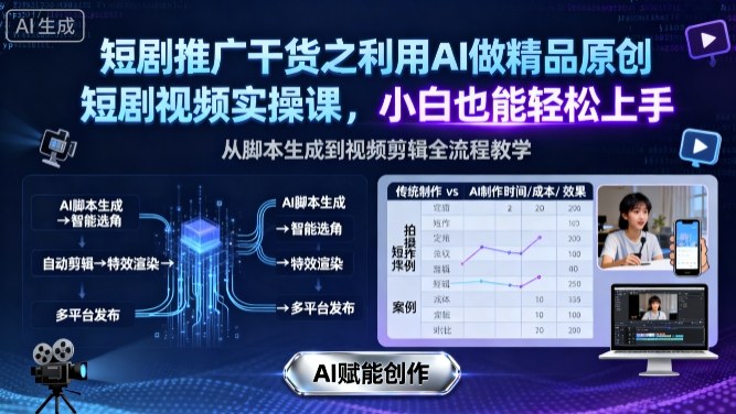 短剧推广干货之利用AI做精品原创短剧视频实操课，小白也能轻松上手-小鹏项目网