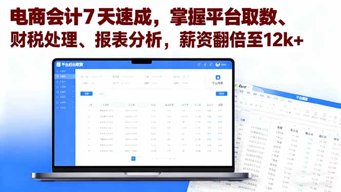 电商会计7天速成，掌握平台取数、财税处理、报表分析，薪资翻倍至12k+-小鹏项目网