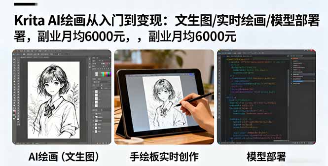 Krita AI绘画从入门到变现：文生图/实时绘画/模型部署，副业月均6000元-小鹏项目网