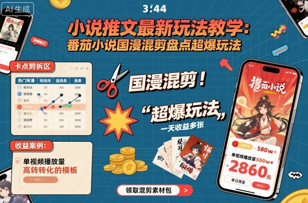 小说推文最新玩法教学，番茄小说国漫混剪盘点超爆玩法，全程干货，一天收益多张-小鹏项目网