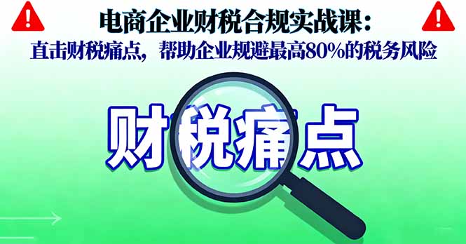电商企业财税合规实战课，直击财税痛点，帮助企业规避最高80%的税务风险-小鹏项目网
