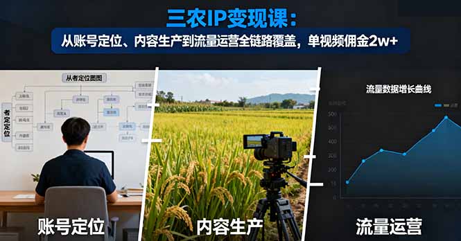 三农IP变现课：从账号定位、内容生产到流量运营全链路覆盖，单视频佣金2w+-小鹏项目网