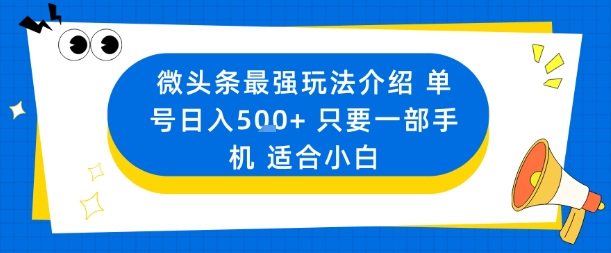 微头条最强玩法介绍一个号日入5张+只要一部手机适合小白-小鹏项目网