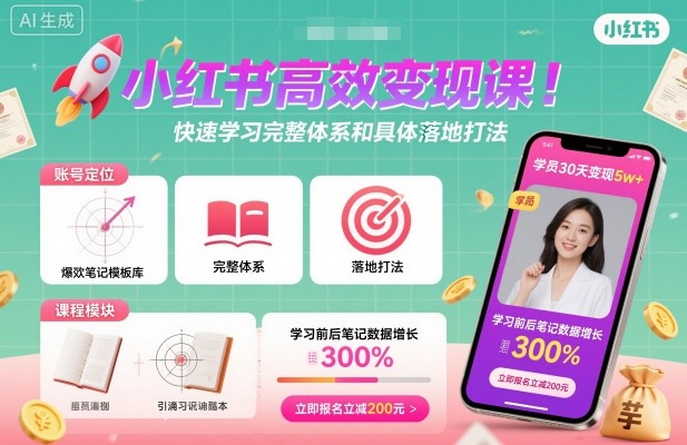 小红书高效变现课，快速学习小红书完整体系和具体落地打法-小鹏项目网
