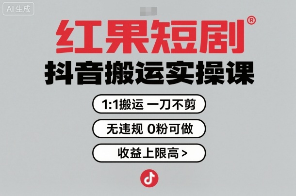 红果短剧拉新之抖音搬运实操课，1：1搬运，一刀不剪，无违规，0粉可做，收益上限高-小鹏项目网