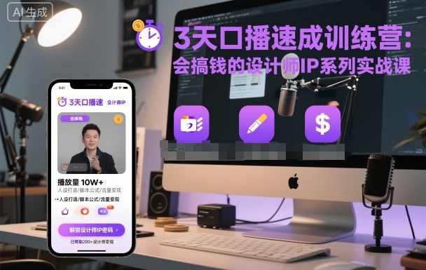 3天口播速成训练营，会搞钱的设计师IP系列实战课-小鹏项目网