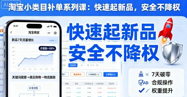 淘宝小类目补单系列课，快速起新品，安全不降权-小鹏项目网