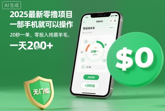 2025最新零撸项目，一部手机就可以操作，20秒一单，零投入纯薅羊毛，无门槛，一天200+【揭秘】-小鹏项目网