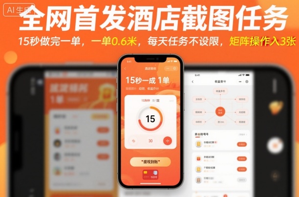 全网首发酒店截图任务，15秒做完一单，一单0.6米，每天任务不设限，矩阵操作日入3张【揭秘】-小鹏项目网