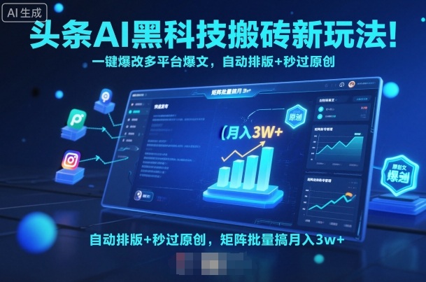 头条AI黑科技搬砖新玩法！一键爆改多平台爆文，自动排版+秒过原创，矩阵批量搞月入3w+【揭秘】-小鹏项目网