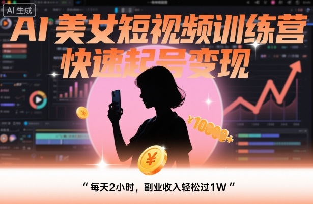 AI美女短视频训练营，快速起号变现，每天2小时，副业收入轻松过1W-小鹏项目网