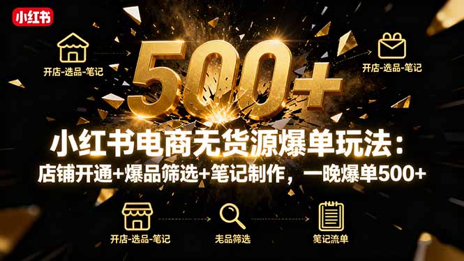 小红书电商无货源爆单玩法：店铺开通+爆品筛选+笔记制作，一晚爆单500+-小鹏项目网