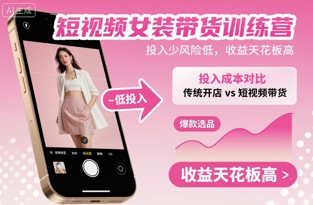 短视频女装带货训练营，投入少风险低，收益天花板高-小鹏项目网