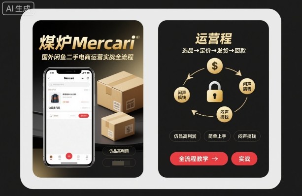 煤炉Mercari国外闲鱼二手电商运营实战全流程，仿品高利润，简单上手，闷声搞钱-小鹏项目网