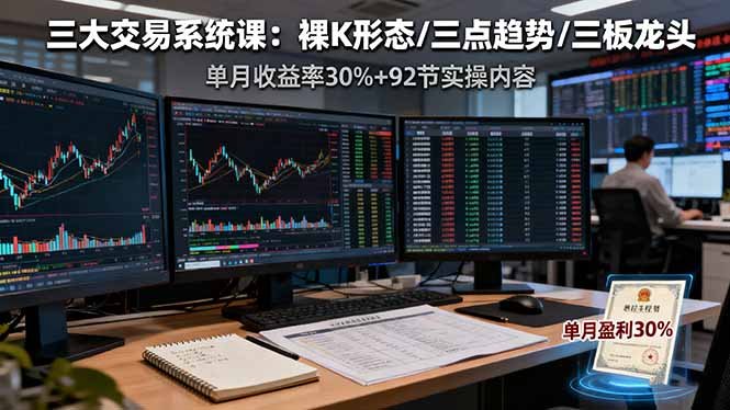 三大交易系统课：裸K形态/三点趋势/三板体系，单月收益率30%+92节实操内容-小鹏项目网