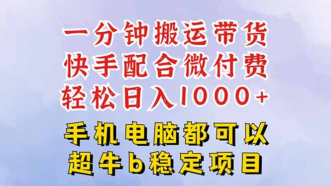 快手黑科技一分钟搬运带货，一刀不剪过原创，微付费投流玩法，轻松日入…-小鹏项目网