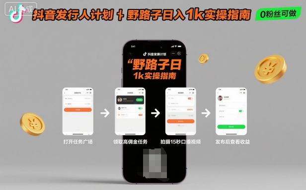 抖音发行人计划全新野路子玩法，随时随地，只要有手机，就能操作，日入1k+【揭秘】-小鹏项目网