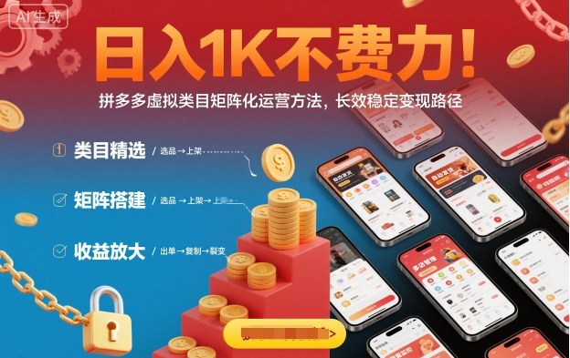 日入1K不费力！拼多多虚拟类目矩阵化运营方法，长效稳定变现路径-小鹏项目网