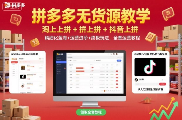 拼多多无货源教学，淘上拼+拼上拼+抖上拼，精细化蓝海+运营进阶+终极玩法，全套运营教程-小鹏项目网