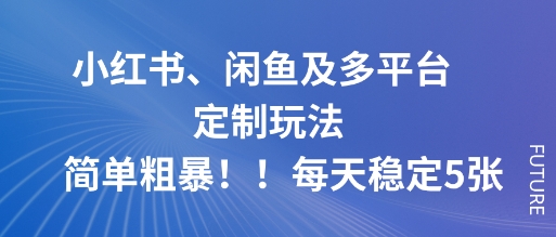 小红书、闲鱼及多平台定制玩法简单粗暴！每天稳定5张-小鹏项目网