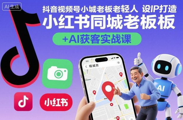抖音视频号小红书同城老板轻人设IP打造+AI获客实战课，人设打造-算法拆解-拍摄剪辑-内容运营-AI创作-小鹏项目网