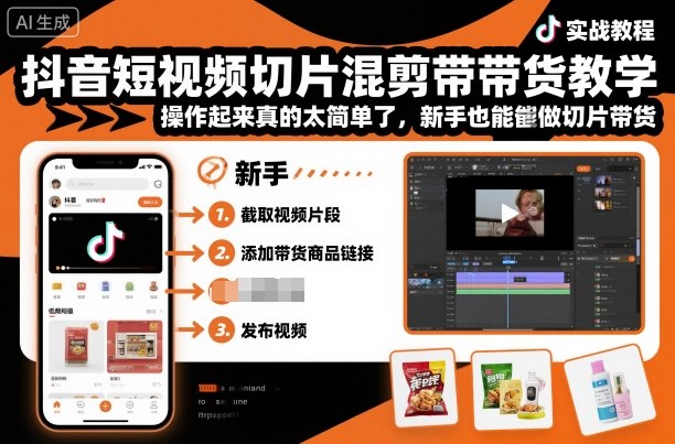 抖音短视频切片混剪带货教学，操作起来真的太简单了，新手也能做切片带货-小鹏项目网