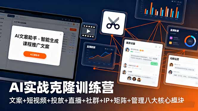 AI实战克隆训练营：文案+短视频+投放+直播+社群+IP+矩阵+管理八大核心模块-小鹏项目网