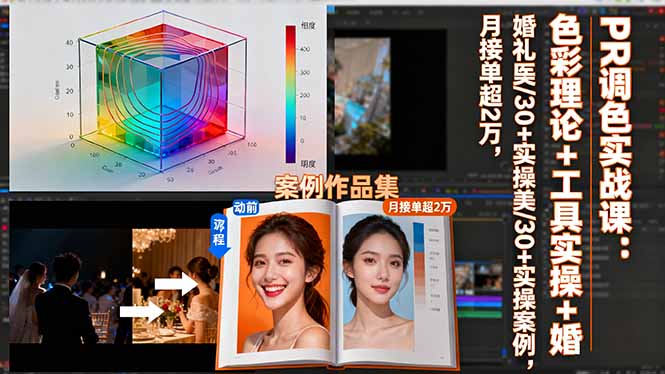 PR调色实战课：色彩理论+工具实操+婚礼医美/30+实操案例，月接单超2万-小鹏项目网