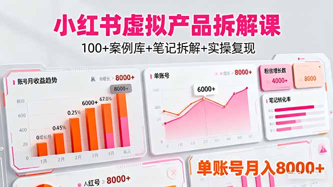 小红书虚拟产品拆解课：100+案例库+笔记拆解+实操复现，单账号月入8000+-小鹏项目网