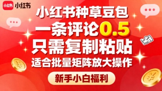 小红书种草豆包，一条评论0.5，只需复制粘贴，适合批量矩阵放大操作，新手小白福利-小鹏项目网