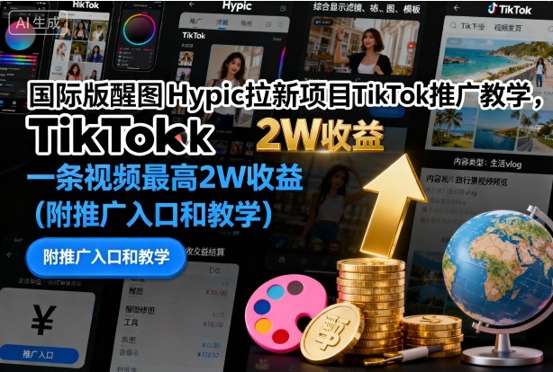 国际版醒图Hypic拉新项目TikTok推广教学，一条视频最高2W收益(附推广入口和教学)-小鹏项目网