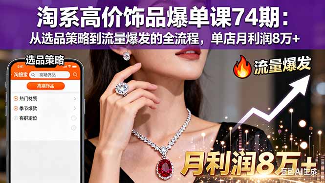 淘系高价饰品爆单课74期：从选品策略到流量爆发的全流程，单店月利润8万+-小鹏项目网