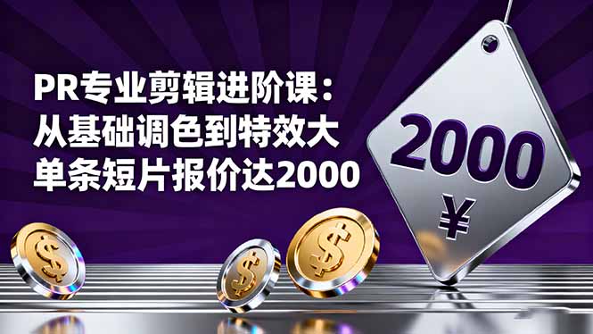 PR专业剪辑进阶课：从基础调色到特效大片的进阶技能，单条短片报价达2000-小鹏项目网