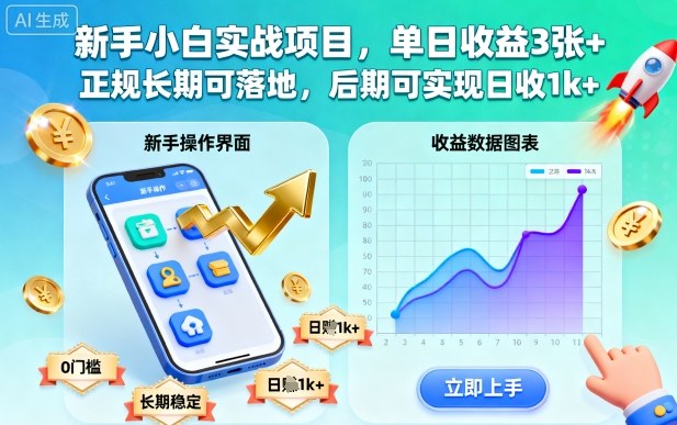 新手小白实战项目，单日收益3张+，正规长期可落地，后期可实现日收1k+【揭秘】-小鹏项目网