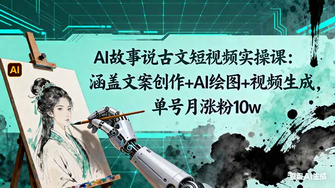 AI故事说古文短视频实操课：涵盖文案创作+AI绘图+视频生成，单号月涨粉10w-小鹏项目网