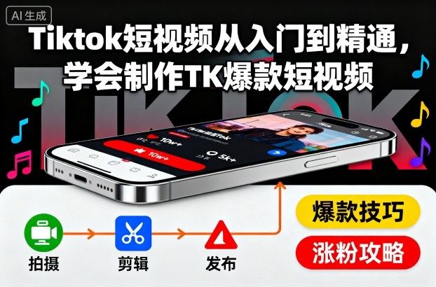 Tiktok短视频从入门到精通，学会制作TK爆款短视频-小鹏项目网