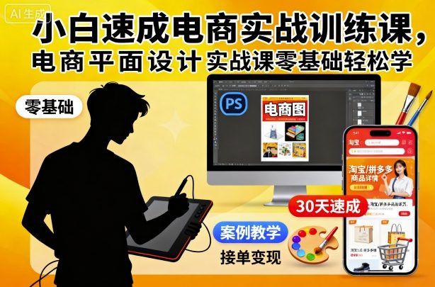 小白速成电商实战训练课，电商平面设计实战课零基础轻松学-小鹏项目网