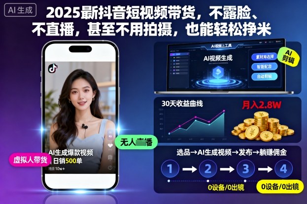 2025最新抖音短视频带货，不露脸、不直播，甚至不用拍摄，也能轻松挣米-小鹏项目网