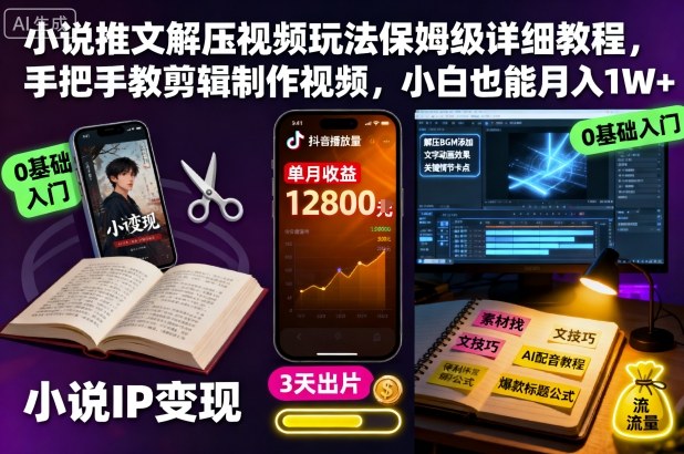 小说推文解压视频玩法保姆级详细教程，手把手教剪辑制作视频，小白也能月入1W+-小鹏项目网